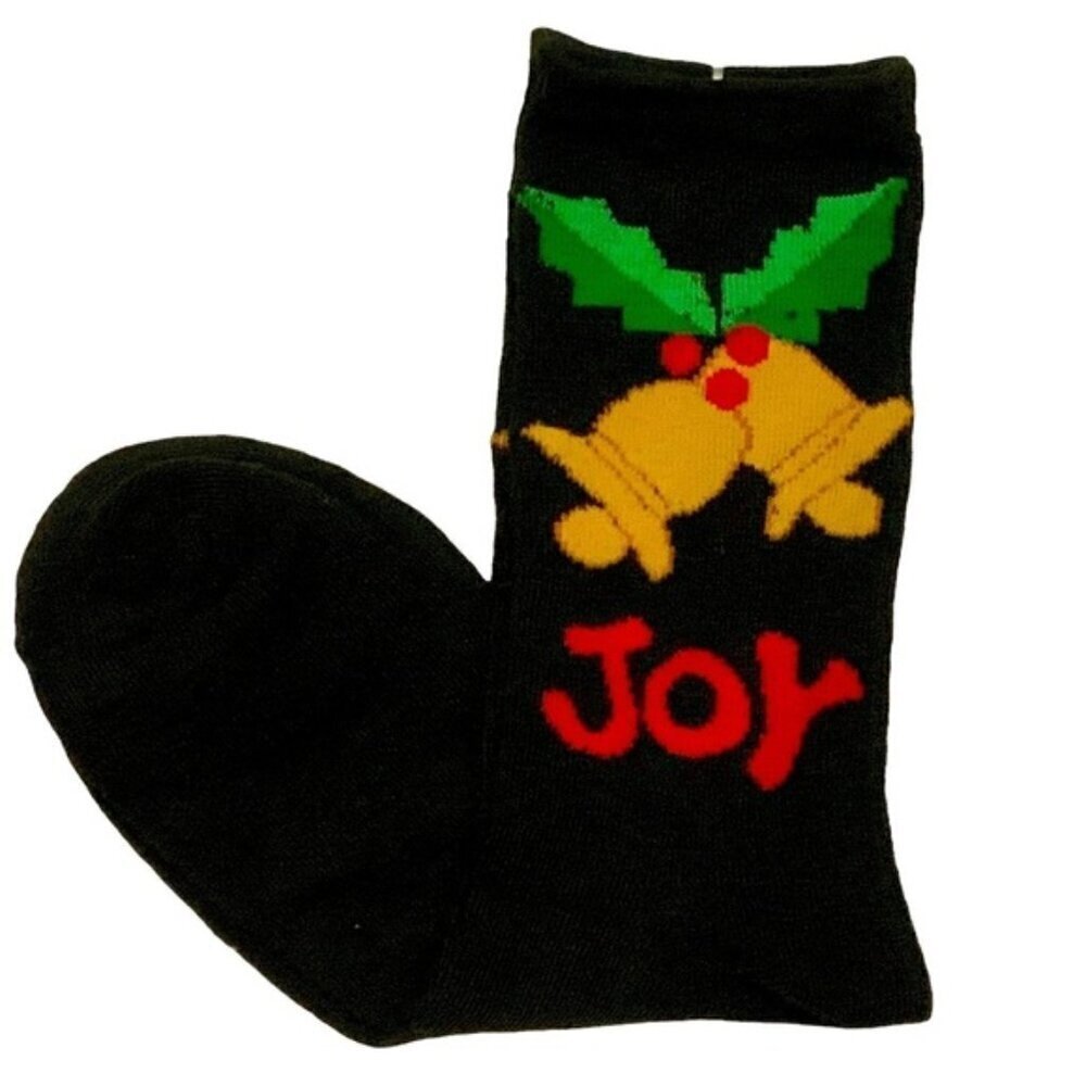 Christmas Holiday Crew Socks Holly Joy Black Red Multicolor 9-11 Sock Size NEW